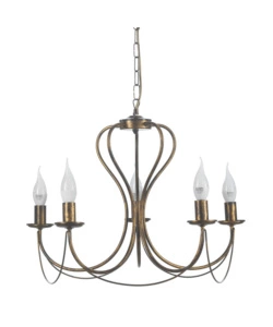 LAMPADARIO 5 LUCI "CANDELA" IN METALLO BRONZO, E14